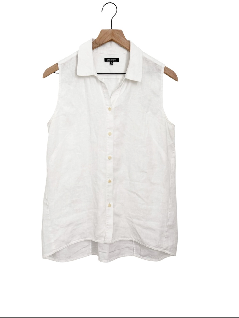 Lafayette 148 New York White Sleeveless Linen Button-Down Shirt